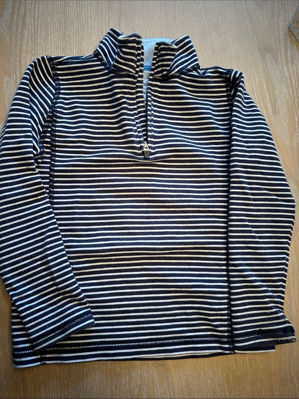 Crewcuts Boys Striped Quarter-Zip Longsleeve - Navy and White